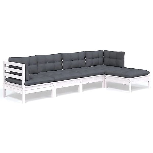 vidaXL 5-Tlg Garten-Lounge-Set mit Kissen Weiß Kiefernholz 3096359 günstig online kaufen