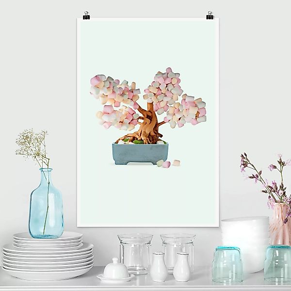 Poster Küche - Hochformat Bonsai mit Marshmallows günstig online kaufen