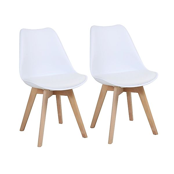 Svita Mats 2er Set Esszimmerstühle Küchenstühle Holz Lehne Kunstleder Weiß günstig online kaufen