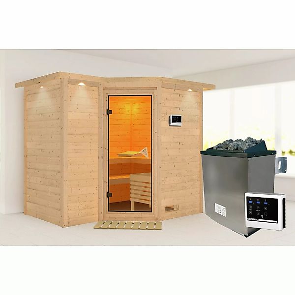 Karibu Sauna Steena 2 Edelstahlmit Ofen externe Stg.Dachkra Natur günstig online kaufen