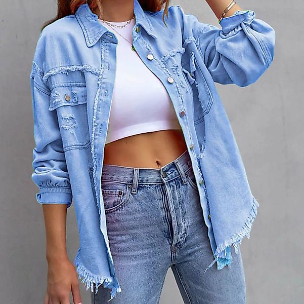 AFAZ New Trading UG Jeansjacke Mittellange, zerrissene Jeansjacke für Damen günstig online kaufen