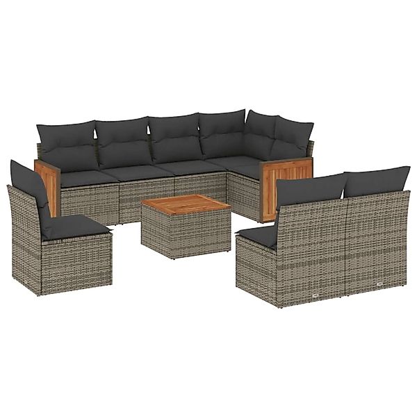 vidaXL 9-Tlg Garten-Sofagarnitur mit Kissen Grau Poly Rattan 3227733 günstig online kaufen
