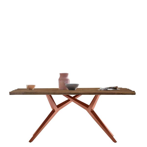 Designtisch aus Teak Recyclingholz Metall Vierfußgestell günstig online kaufen