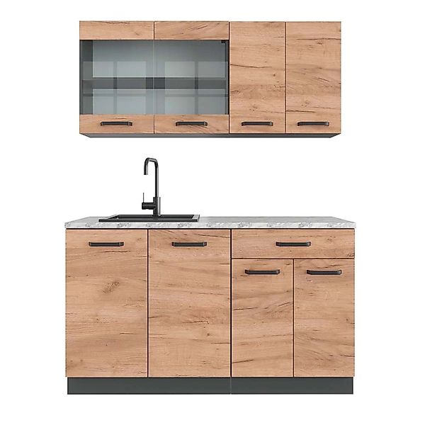 Vicco R-Line SingleKüche Goldkraft Eiche/Anthrazit 140 cm AP Marmor günstig online kaufen