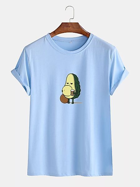 Mens Funny Cartoon Avocado bedruckte Baumwolle Loose Casual T-Shirts günstig online kaufen