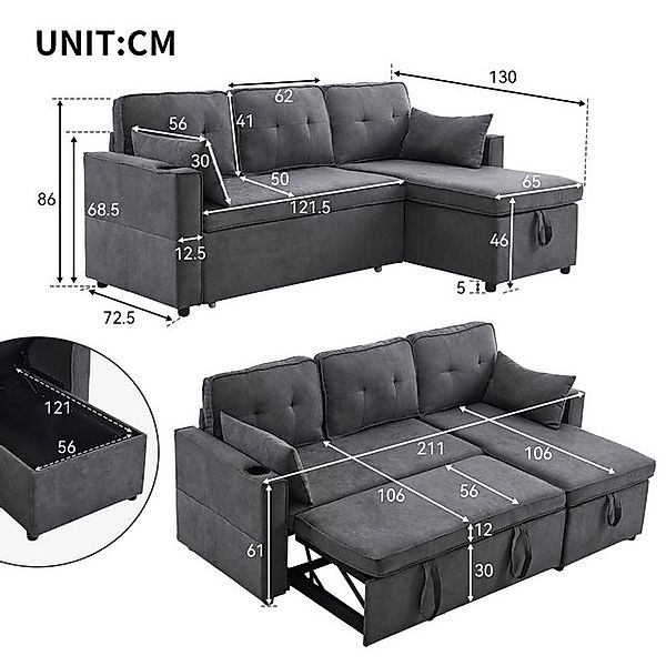 Ulife Schlafsofa Schlafsofa Loungesofa Küchensofa Kindersofa mit Schlaffunk günstig online kaufen