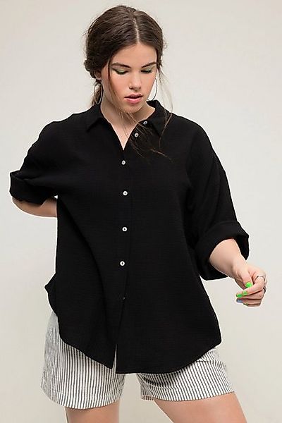 Studio Untold Hemdbluse Bluse oversized Musselin Hemdkragen Halbarm günstig online kaufen