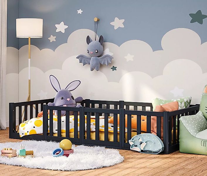 Bellabino Kinderbett Tapi (90x200 cm, grau, Bodenbett mit Lattenrost und ru günstig online kaufen