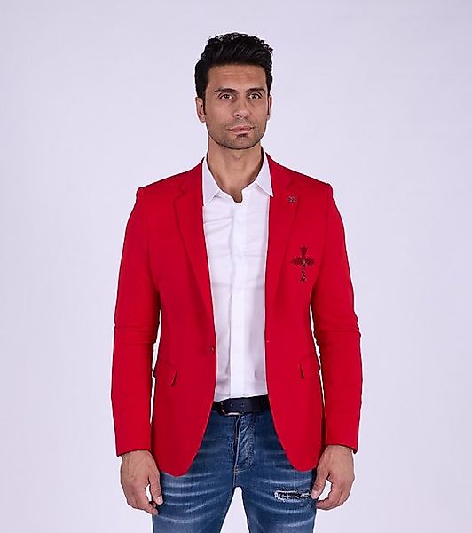 Denim Distriqt Sakko Designer Slim Fit Strass Herren Sakko Rot 58 günstig online kaufen