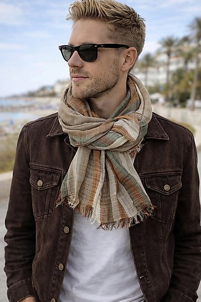 Ella Jonte Modeschal, gestreifter Webschal aus Baumwolle & Viskose in Leine günstig online kaufen