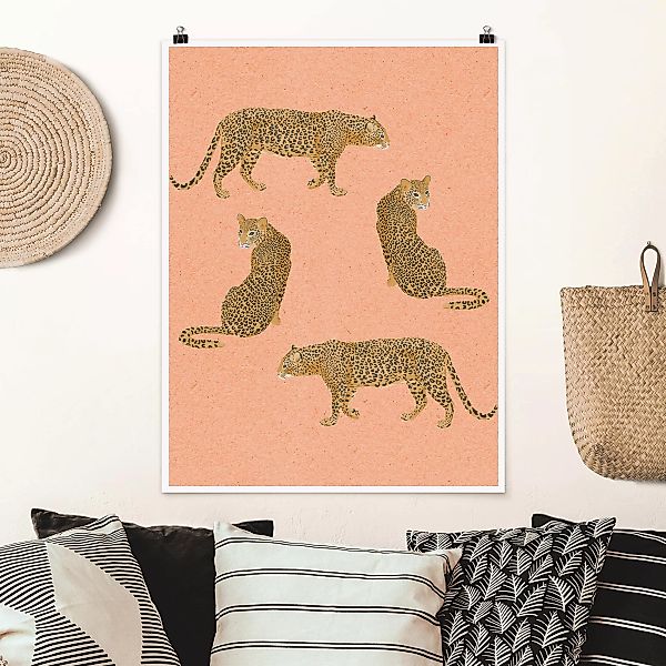 Poster Tiere - Hochformat Illustration Leoparden Rosa Malerei günstig online kaufen