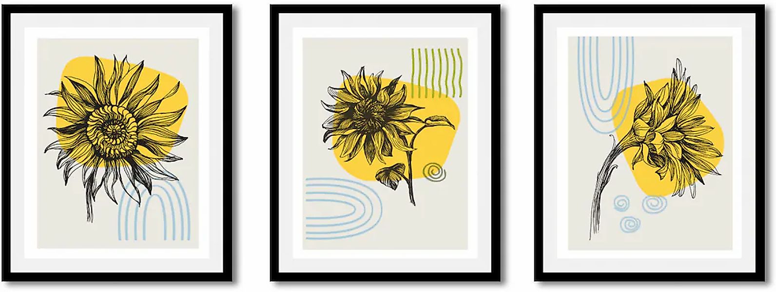 queence Bild »Sonnenblumen«, (1 St.), HD Premium Poster-Druck inkl. Holzrah günstig online kaufen