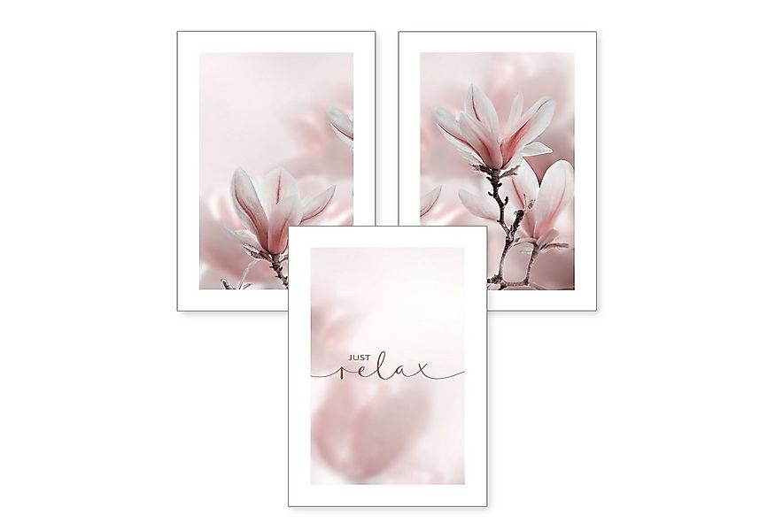 Kreative Feder Poster Premium Set 3-teilig „Magnolie“ optional mit Rahmen, günstig online kaufen