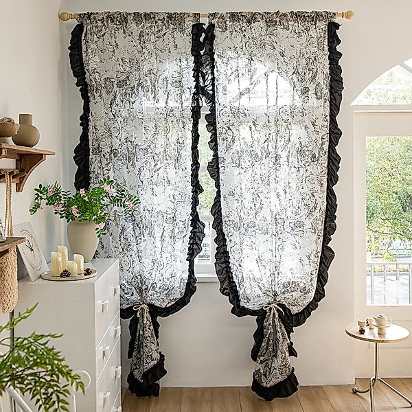 Jibenhome Gardine Vorhang Schwarz Fenstervorhang, günstig online kaufen