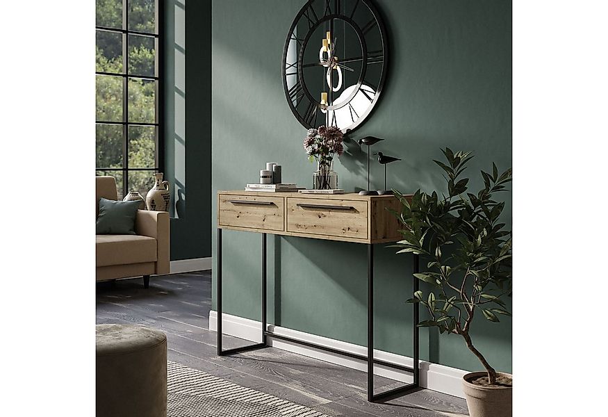 ALLHOUSE24 Konsolentisch ARTISAN EICHE 100 mit Schubladen schwarz Metallges günstig online kaufen