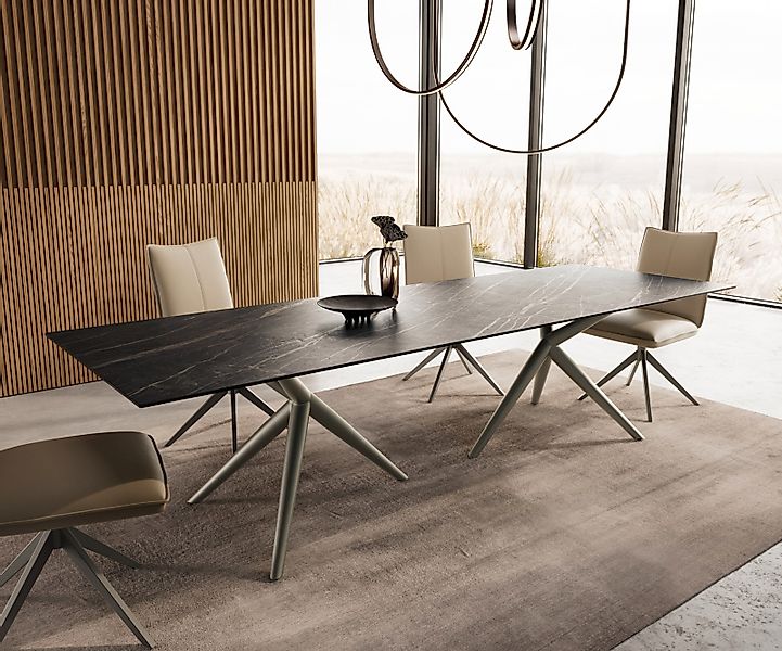 Esstisch Edge 300x100 Keramik Laminam®Noir Desir Braun Estelar rund Metall günstig online kaufen