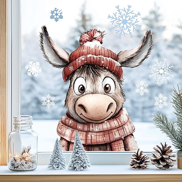 Sunnywall Fensterdekoration Kinderzimmer Fensterbild Winter Esel günstig online kaufen