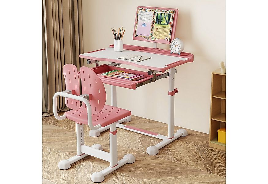 COSTWAY Kinderschreibtisch (2-St), mit Stuhl, kippbar & höhenverstellbar günstig online kaufen