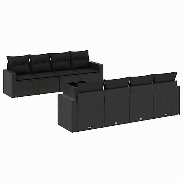 vidaXL Sofaelement 9-tlg. Garten-Sofagarnitur mit Kissen Schwarz Poly Ratta günstig online kaufen