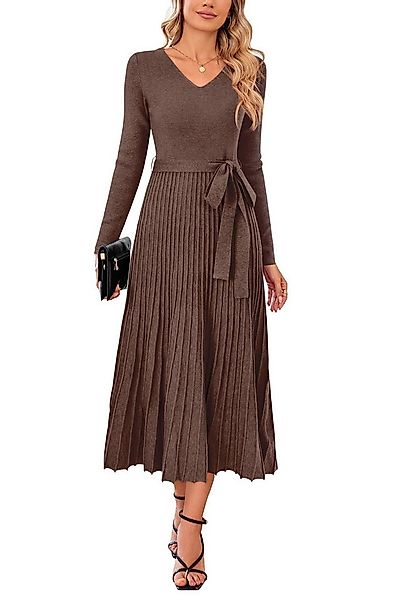 Arach&Cloz Strickkleid Damen Pulloverkleid Herbst Winterkleid Lang Plissee günstig online kaufen