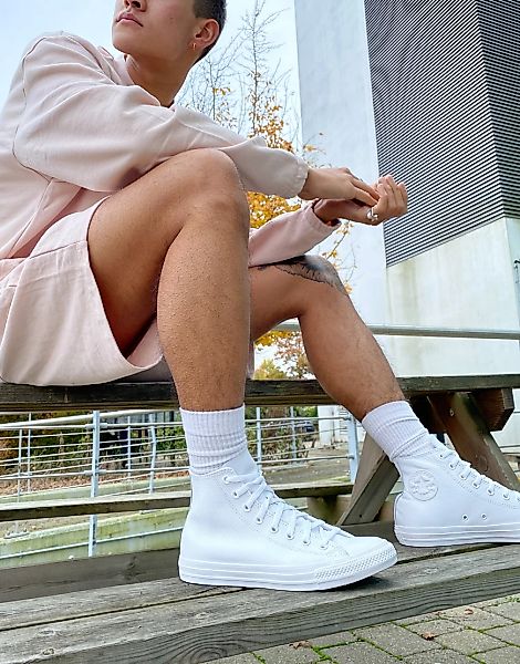 Converse – Chuck Taylor All Star Leather Hi – Sneaker in Weiß günstig online kaufen