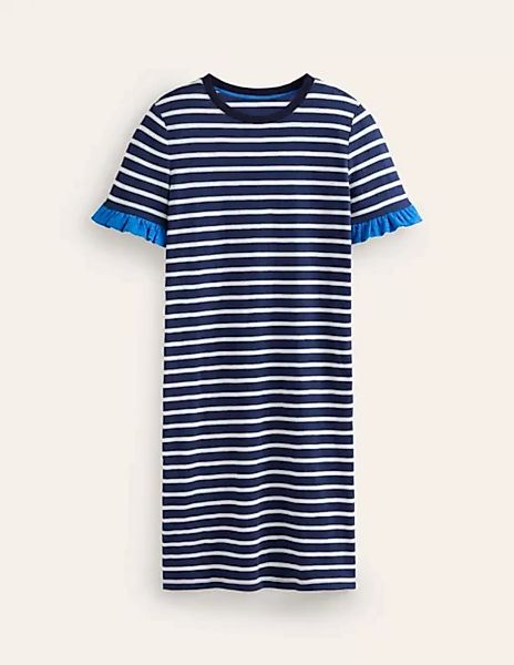 Emily Baumwollkleid mit Rüschen Damen Boden, Marineblau, Naturweiß Streifen günstig online kaufen