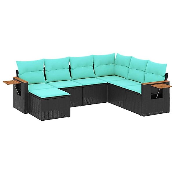 vidaXL 7-Tlg Garten-Sofagarnitur mit Kissen Schwarz Poly Rattan 3227044 günstig online kaufen
