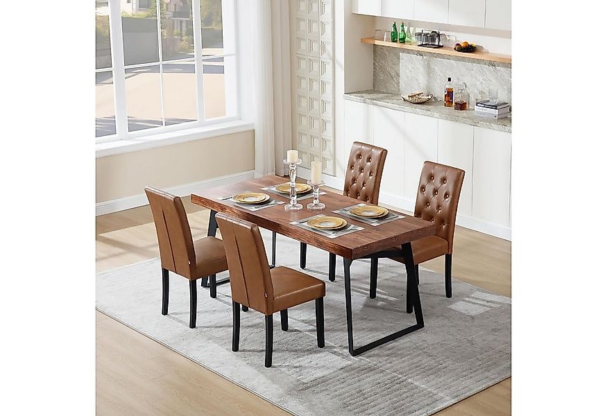 Woltu Esszimmerstuhl, mit hoher Rückenlehne, aus Kunstleder-Bezug Holzbeine günstig online kaufen