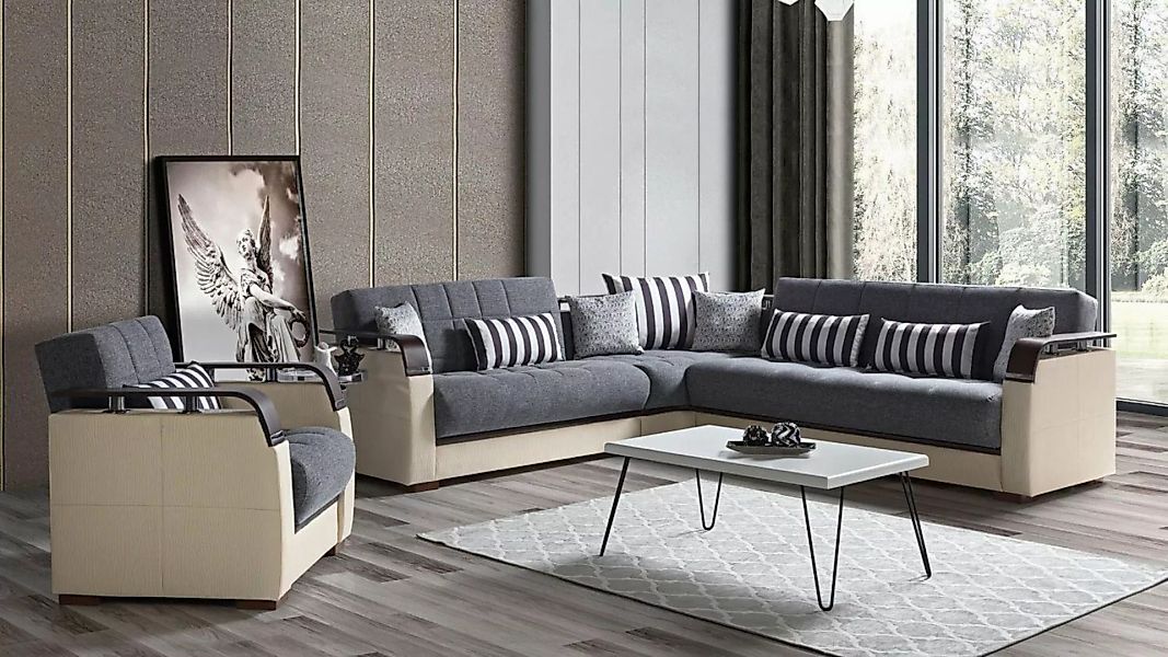 JVmoebel Ecksofa Ecksofa L-Form + Sessel Grau Komplett Wohnzimmer Set 2tlg. günstig online kaufen