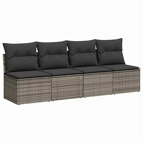 vidaXL Loungesofa Gartensofa mit Kissen 4-Sitzer Grau Poly Rattan, 1 Teile günstig online kaufen