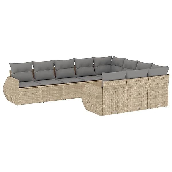 vidaXL 10-Tlg Garten-Sofagarnitur mit Kissen Beige Poly Rattan 3221888 günstig online kaufen
