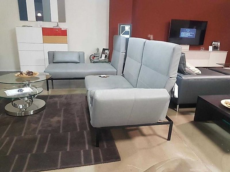 brühl & sippold Ecksofa Ecksofa Roro Leder Taron Grau Mit Andocktisch Nussb günstig online kaufen