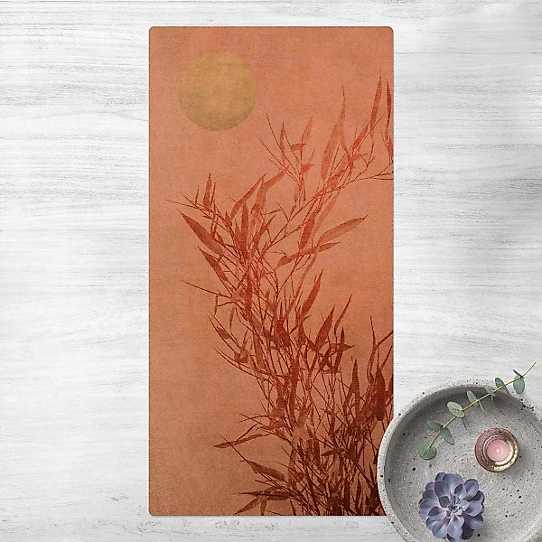 Kork-Teppich Goldene Sonne mit Rosa Bambus günstig online kaufen