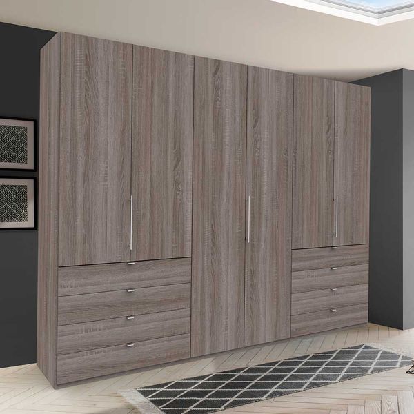 Großer Schlafzimmerkleiderschrank in Eiche Trüffelfarben Made in Germany günstig online kaufen