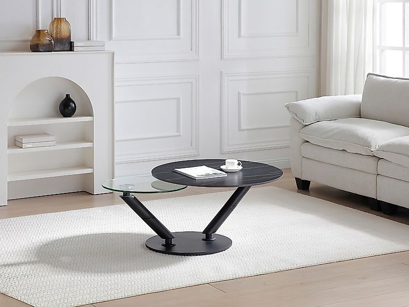 Couchtisch mit drehbaren Tischplatten - Keramik, Sicherheitsglas & Metall - günstig online kaufen