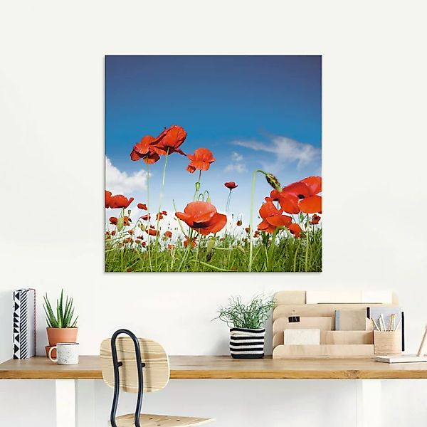 Artland Glasbild "Feld mit Mohnblumen unter Himmel", Blumenwiese, (1 St.) günstig online kaufen