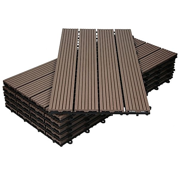 ECD Germany WPC Terrassenfliesen 60x30cm 18er Spar Set Dunkelbraun in Holzo günstig online kaufen