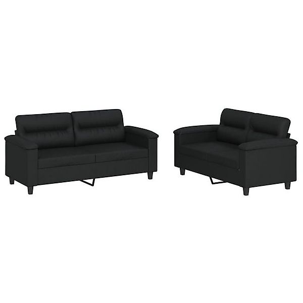 vidaXL Sofa, 2-tlg. Sofagarnitur mit Kissen Schwarz Kunstleder günstig online kaufen