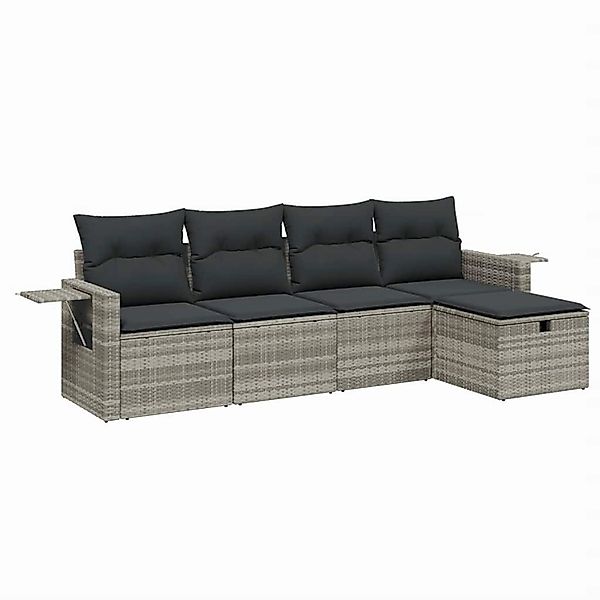 vidaXL 5-Tlg Garten-Sofagarnitur mit Kissen Hellgrau Poly Rattan 3263778 günstig online kaufen