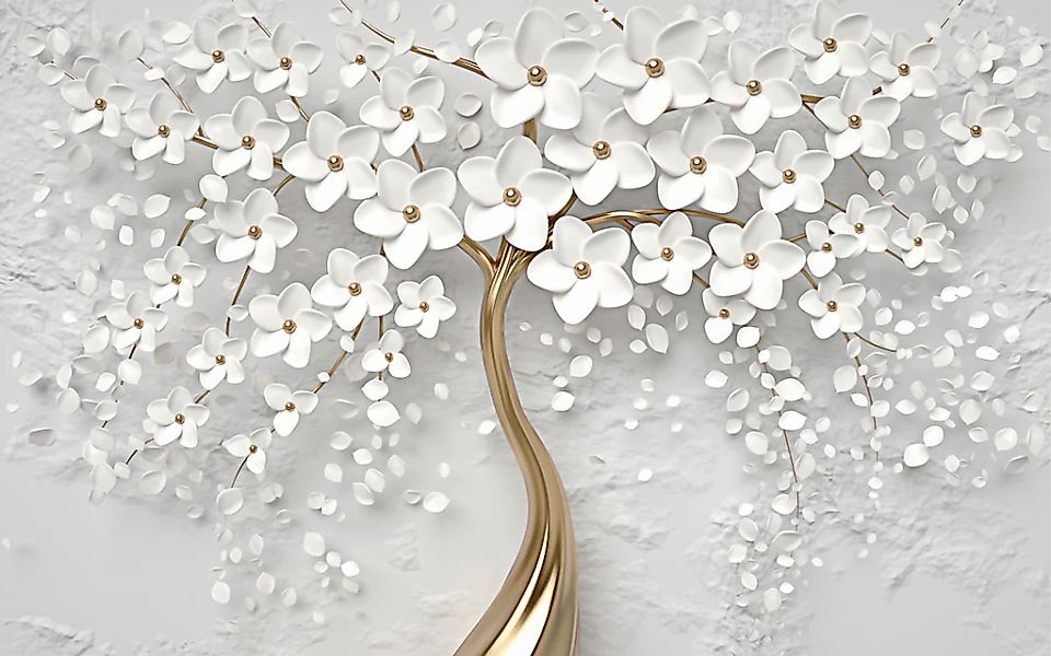 Papermoon Fototapete "Blumen weiß gold" günstig online kaufen