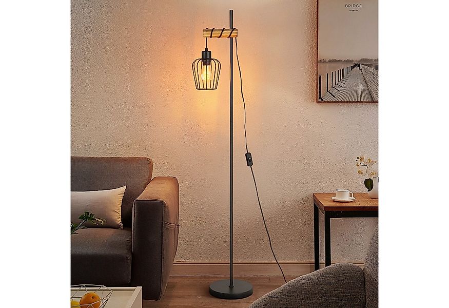 Nettlife Stehlampe Wohnzimmer Holz E27 Stehleuchte Vintage Schwarz Metall 1 günstig online kaufen