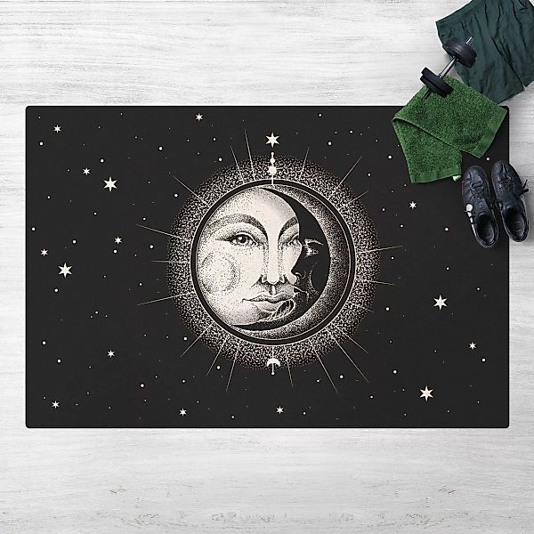 Kork-Teppich Vintage Sonne und Mond Illustration günstig online kaufen