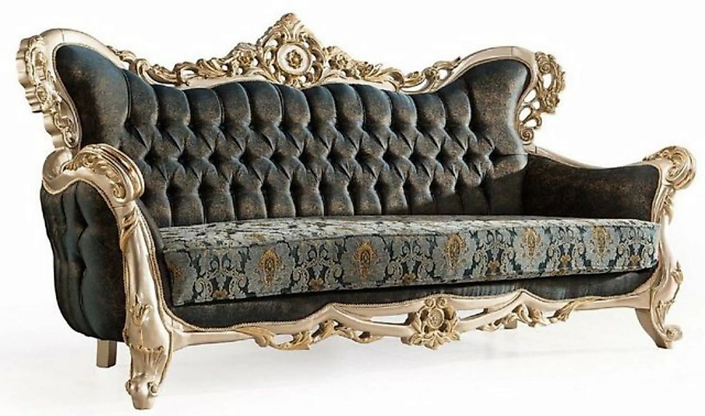 Casa Padrino Sofa Luxus Barock Sofa Dunkelblau / Türkis / Silber / Gold - P günstig online kaufen