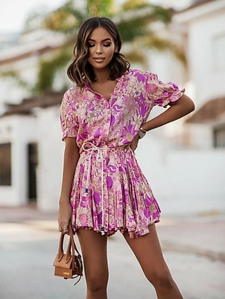 RUZU UG Dirndl Midikleid Kleid Sommer Damen bedrucktes Hemdkleid günstig online kaufen