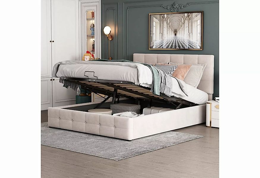 SOFTWEARY Polsterbett (Doppelbett mit Lattenrost und Bettkasten, 140x200 cm günstig online kaufen
