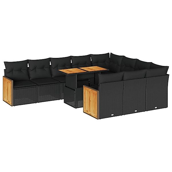 vidaXL 11-Tlg Garten-Sofagarnitur mit Kissen Schwarz Poly Rattan 3327758 günstig online kaufen
