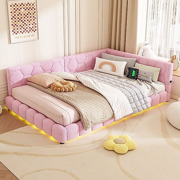 Merax Polsterbett, LED und USB, Tagesbett Teddy-Plüsch Schlafsofa Doppelbet günstig online kaufen
