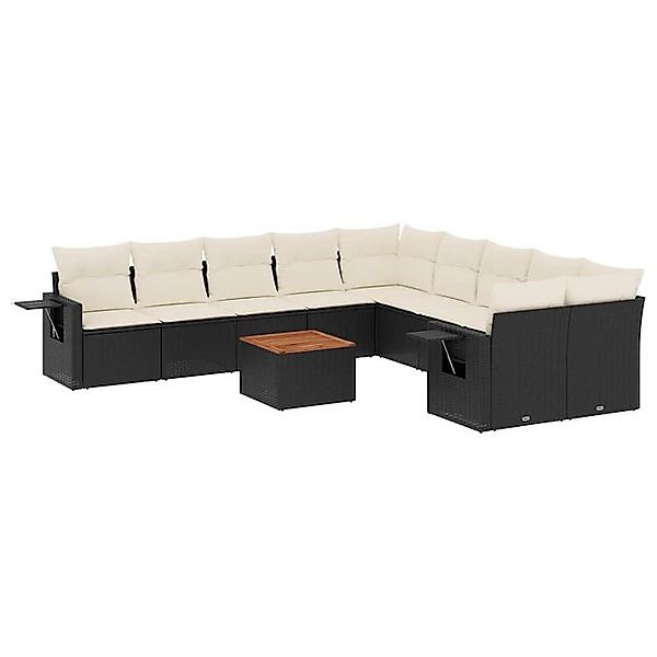 vidaXL Sofaelement 11-tlg. Garten-Sofagarnitur mit Kissen Schwarz Poly Ratt günstig online kaufen