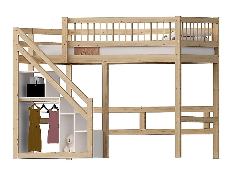 SeedWave Hochbett Holzbett mit Stauraumtreppe und günstig online kaufen