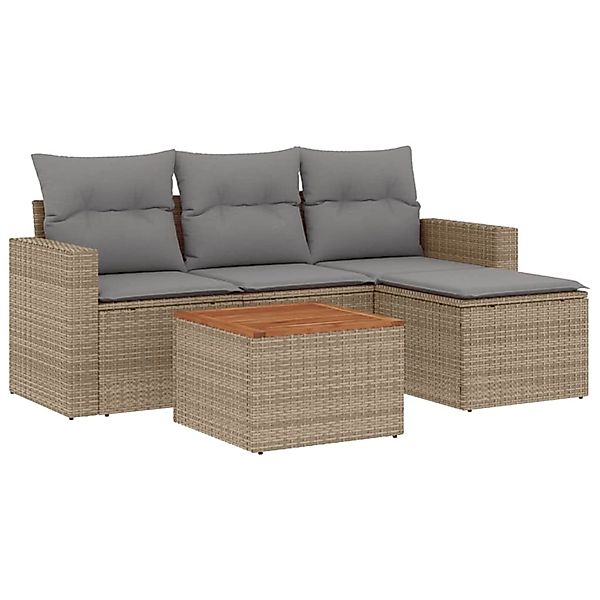 vidaXL 5-Tlg Garten-Sofagarnitur mit Kissen Beige Poly Rattan 3256423 günstig online kaufen